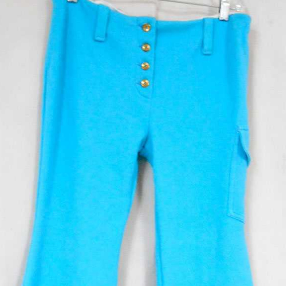VTG Aqua Blue Hip Huggers Bell Bottoms knit pants